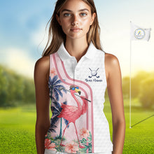 Load image into Gallery viewer, Funny Womens Sleeveless Golf Polo Shirt Custom Pink And White Tropical Flamingo Patter,White Golf Shirt NBT479