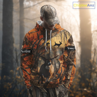 Fall Season Orange Camo Whitetail Deer Hunting Shirt - Hunting Clothes for Men, Deer Hunting Gifts NBT31