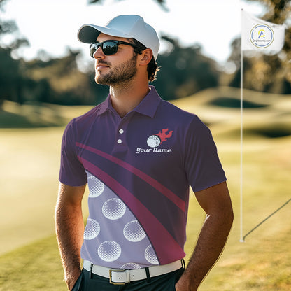 Funny Golf Balls Pattern Mens Golf Polo Shirts Custom Name Golf Apparel For Men | Purple NBT742