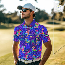 Load image into Gallery viewer, Colorful Neon Rainbow Leopard Flamingo Pattern Mens Polo Shirts, Custom Flamingo Golf Shirts NBT507