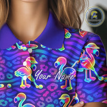 Load image into Gallery viewer, Colorful Neon Rainbow Leopard Flamingo Pattern Womens Polo Shirts, Custom Flamingo Golf Shirts NBT507