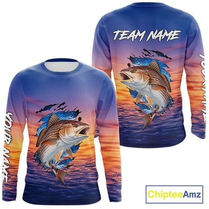 Redfish Fishing Sunset Custom Fishing Long Sleeve Shirt, Redfish Offshore Fishing Apparel NBT855