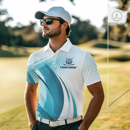 Mens Golf Polo Shirt Blue Pattern Custom Name And Team Name Golf Shirt, Golfing Gifts NBT528