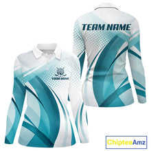 Load image into Gallery viewer, Womens Golf Polo Shirt Blue Pattern Custom Name And Team Name Golf Shirt, Golfing Gifts NBT528