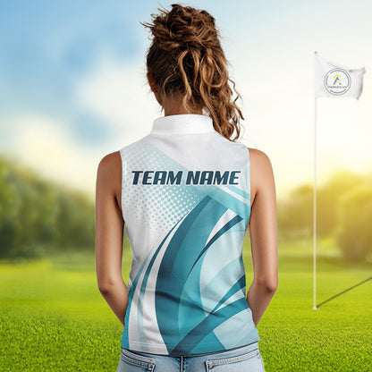 Womens Sleeveless Golf Polo Shirt Blue Pattern Custom Name And Team Name Golf Shirt, Golfing Gifts NBT528