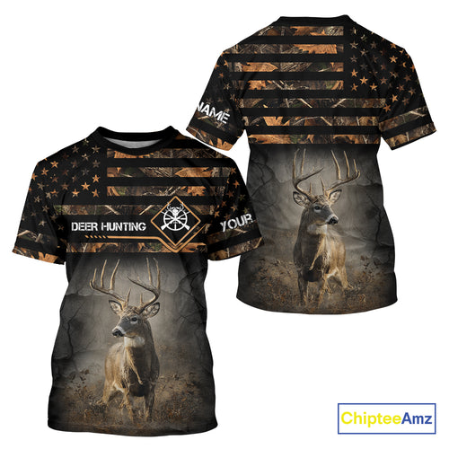 Deer Hunting Orange Camo US Flag All Over Print Custom Name, Hunting Gifts for Men NBT246