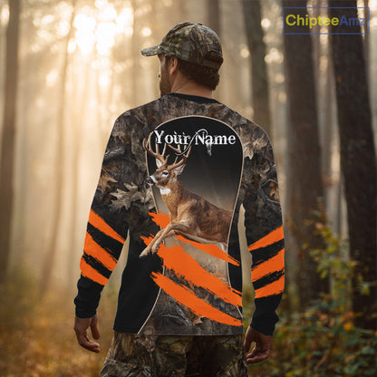 Whitetail Deer Hunting Shirt Camouflage Orange 3D, Deer Hunter Custom Name, Hunting Gift NBT248