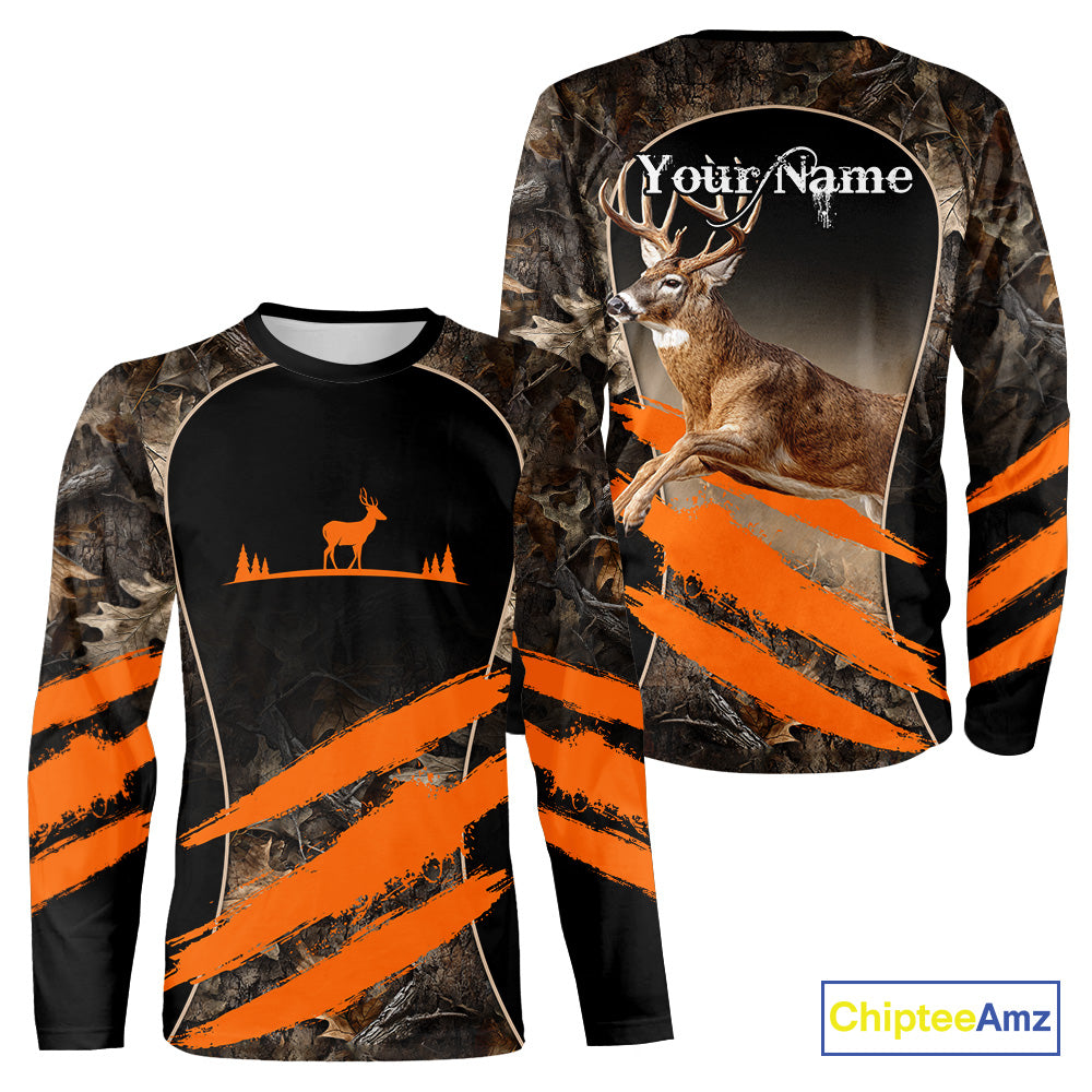 Whitetail Deer Hunting Shirt Camouflage Orange 3D, Deer Hunter Custom Name, Hunting Gift NBT248