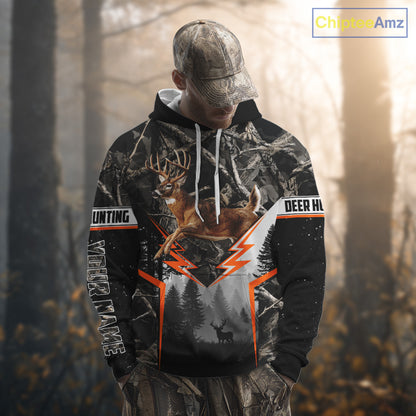 Jumping Whitetail Deer Hunting Dark Camo Custom Name 3D All Over Printed Shirts, Hunting Gifts NBT73