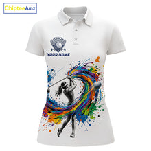 Load image into Gallery viewer, Womens Golf Polo Shirt Watercolor Golfer Golf Pattern Custom Name White Golf Shirt, Golf Gifts NBT685