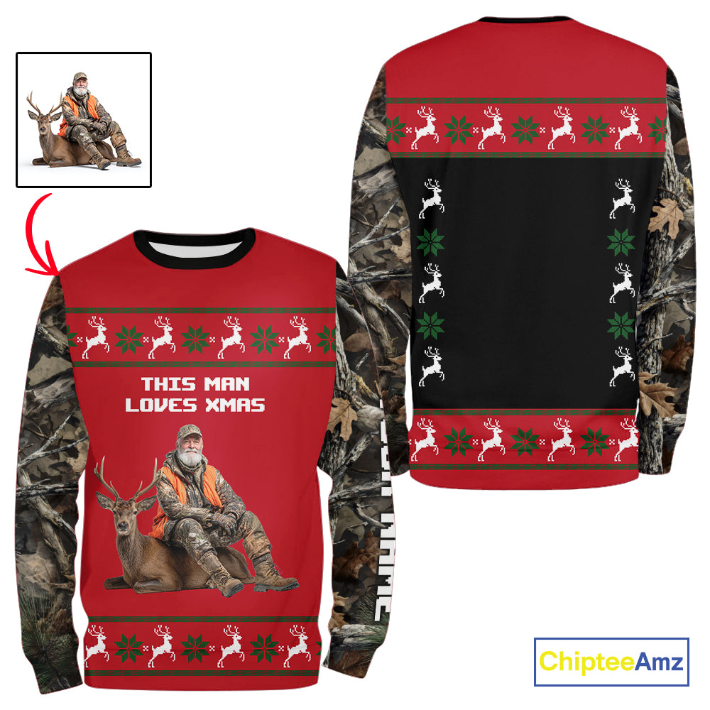 The Season Gifts For Deer Hunting Lovers Hunters Personalized Photo Ugly Hunting Christmas Shirt NBT300