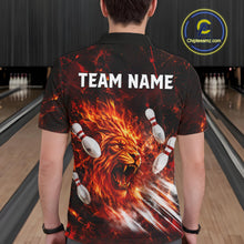Load image into Gallery viewer, Red Flame Lion Custom Men Bowling polo Shirts - back view with personalized name 