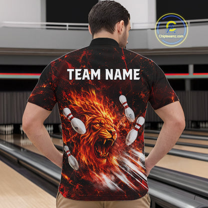 Red Flame Lion Custom Men Bowling Quarter Zip Shirts Bowling League Shirts Bowling Team Jerseys NBT878