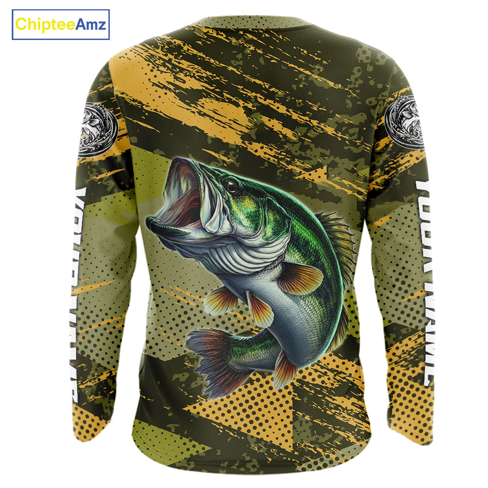 Green Camo Custom Largemouth Bass Fishing Shirts For Men, Bass Fishing Jerseys NBT438