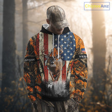 Load image into Gallery viewer, Whitetail Deer Hunting Big Game US Flag Custom Name Orange Camo Shirts, Hunting Clothing NBT265