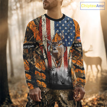 Load image into Gallery viewer, Whitetail Deer Hunting Big Game US Flag Custom Name Orange Camo Shirts, Hunting Clothing NBT265