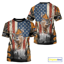 Load image into Gallery viewer, Whitetail Deer Hunting Big Game US Flag Custom Name Orange Camo Shirts, Hunting Clothing NBT265