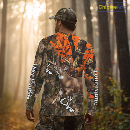 Personalized Whitetail Deer Hunting Camo Full Printing Shirts Deer Hunting Gift for Hunters NBT272