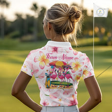 Load image into Gallery viewer, Custom Pink Tropical Flower Funny Flamingo Womens Golf Polo Shirts, Funny Golf Shirts For Ladies NBT565