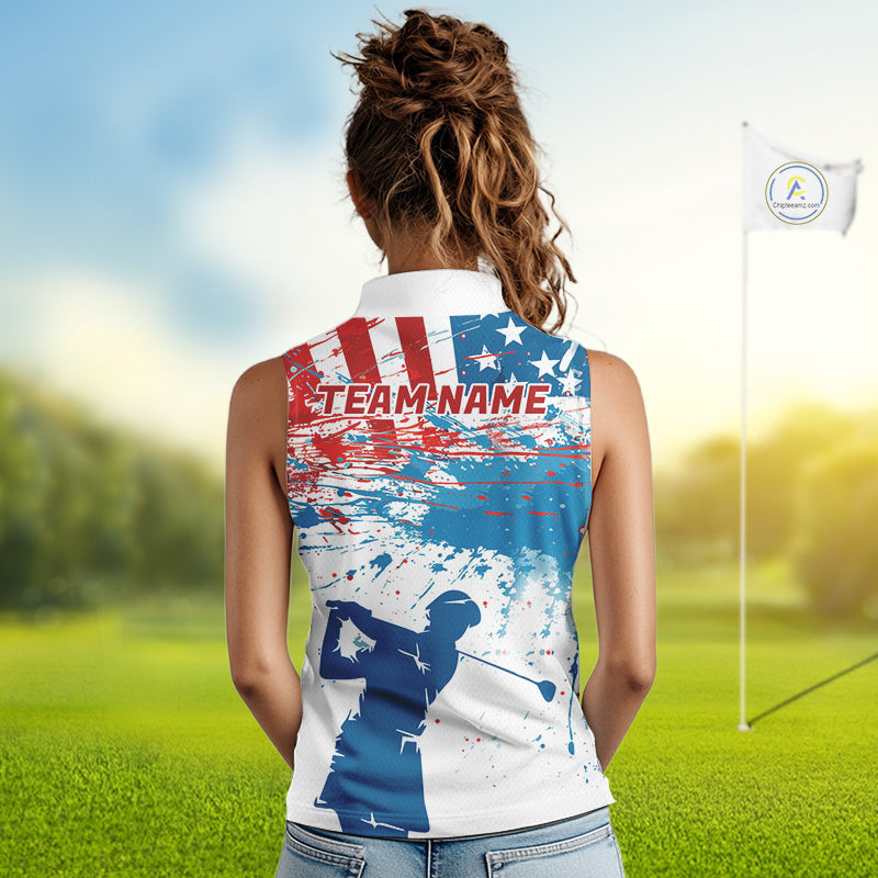 American Flag Womens Sleeveless Golf Polo Shirt Custom Ladies Golf Shirts US Flag Golf Polo Shirt NBT568