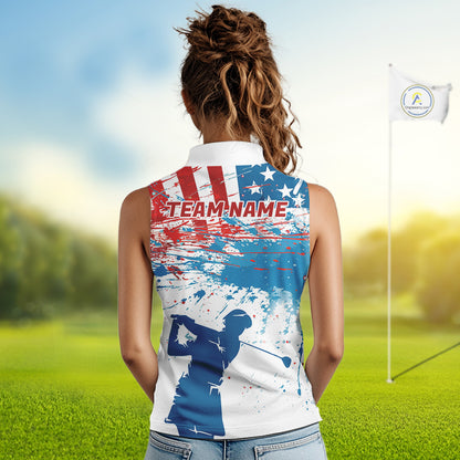 American Flag Womens Sleeveless Golf Polo Shirt Custom Ladies Golf Shirts US Flag Golf Polo Shirt NBT568