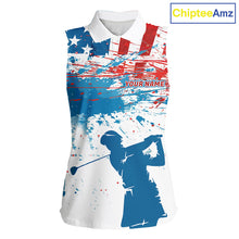 Load image into Gallery viewer, American Flag Womens Sleeveless Golf Polo Shirt Custom Ladies Golf Shirts US Flag Golf Polo Shirt NBT568