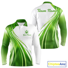 Load image into Gallery viewer, Mens Golf Polo Shirt Green And White Custom Golf Shirts For Team Personalized Golf Gifts NBT570