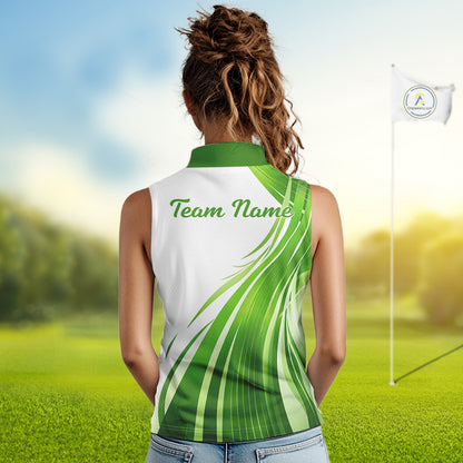 Womens Sleeveless Golf Polo Shirt Green And White Custom Golf Shirts For Team Personalized Golf Gifts NBT570