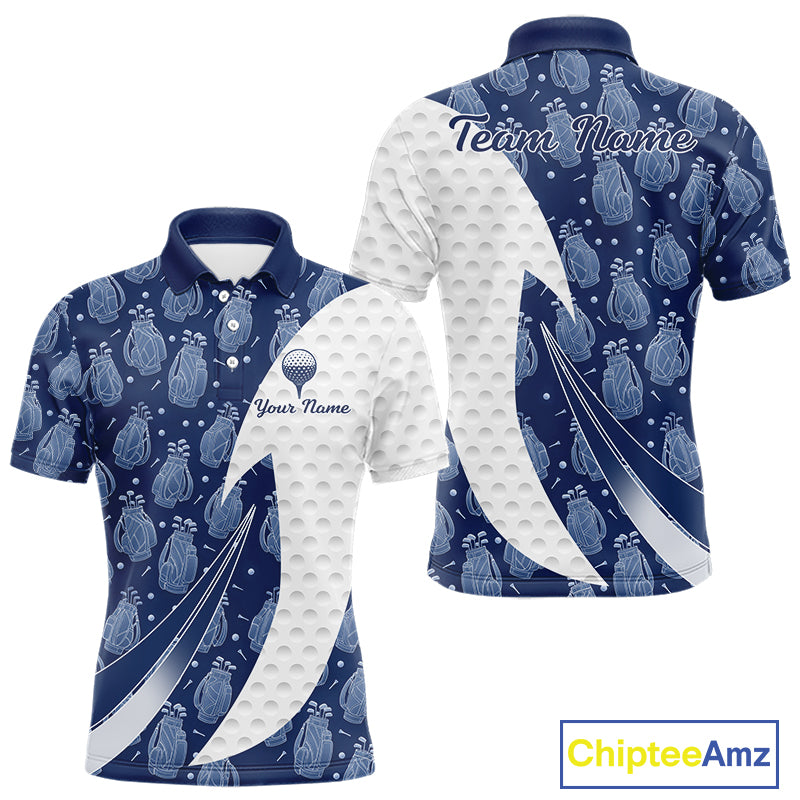 Blue Golf Pattern Polo Golf Shirt For Men Custom Mens Golf Clothes, Best Golf Gifts NBT571