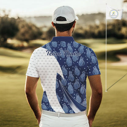 Blue Golf Pattern Polo Golf Shirt For Men Custom Mens Golf Clothes, Best Golf Gifts NBT571