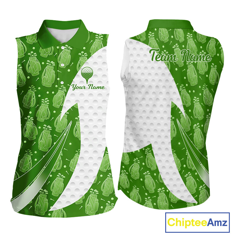 Green Golf Pattern Sleeveless Polo Golf Shirt For Women Custom Ladies Golf Clothes, Best Golf Gifts NBT572