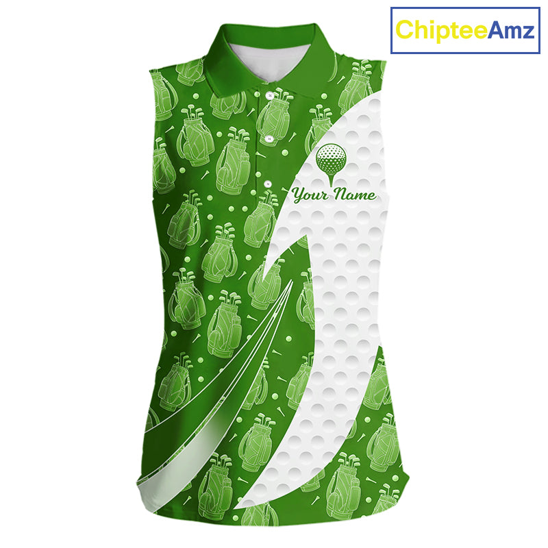 Green Golf Pattern Sleeveless Polo Golf Shirt For Women Custom Ladies Golf Clothes, Best Golf Gifts NBT572