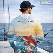 Load image into Gallery viewer, Redfish Fishing Sunset Custom Fishing Long Sleeve Hooded Shirt, Redfish Compass Offshore Fishing Apparel NBT587