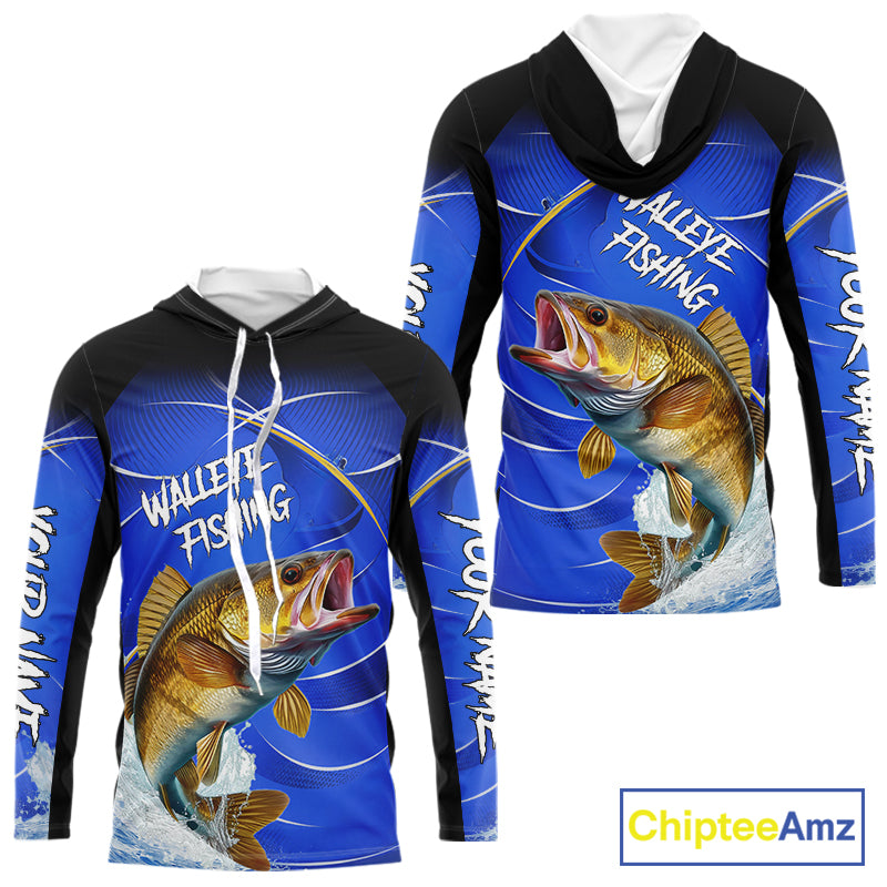 Personalized Walleye Fishing Hood UV Protection Custom Tournament Jerseys, Walleye Fishing Shirts NBT366