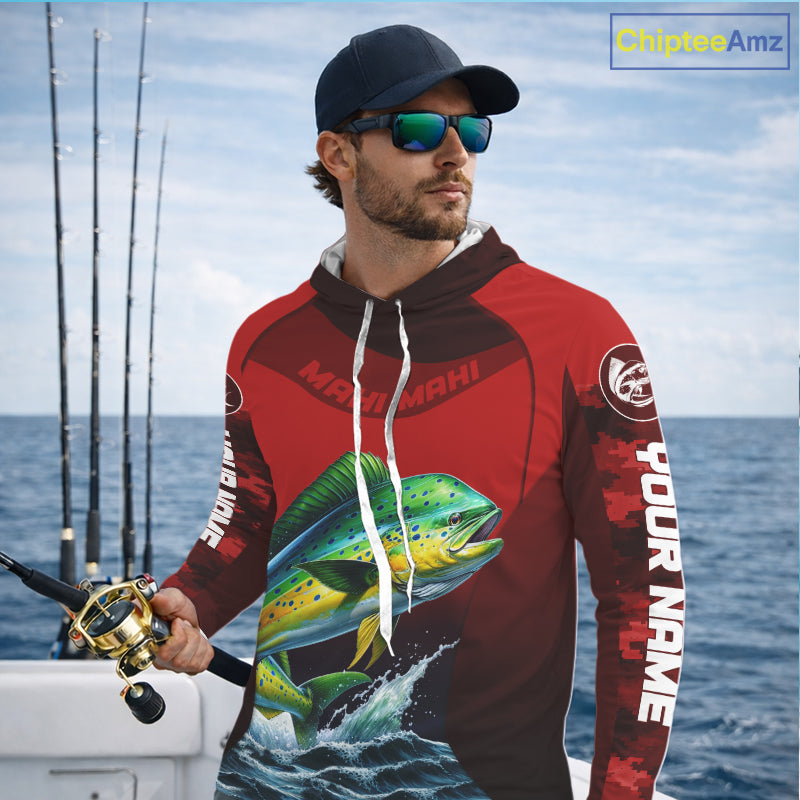 Custom Mahi Mahi Fishing Shirts For Team, Custom Saltwater Fishing Shirts|Red NBT467