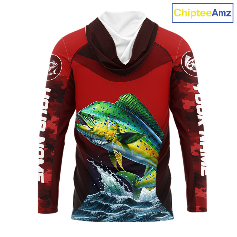 Custom Mahi Mahi Fishing Shirts For Team, Custom Saltwater Fishing Shirts|Red NBT467