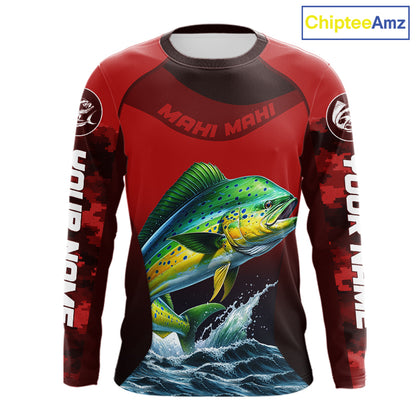 Custom Mahi Mahi Fishing Shirts For Team, Custom Saltwater Fishing Shirts|Red NBT467