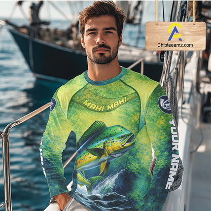 Custom Mahi Mahi Fishing Shirts For Team, Custom Saltwater Fishing Shirts|Green NBT468