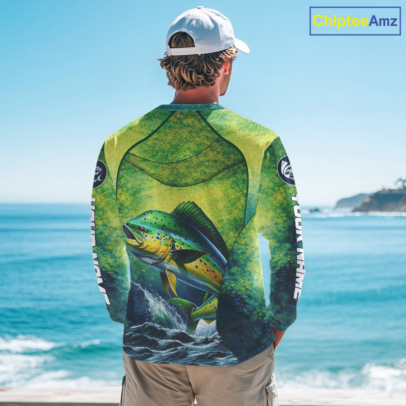 Custom Mahi Mahi Fishing Shirts For Team, Custom Saltwater Fishing Shirts|Green NBT468