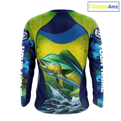 Custom Mahi Mahi Fishing Shirts For Team, Custom Saltwater Fishing Shirts|Blue NBT469