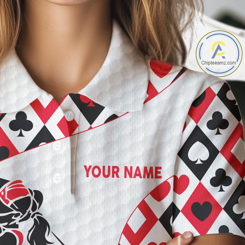 Personalized Poker Womens Golf Polo Shirt Custom Name Funny Golf Top For Team, Golfer Gift For Ladies NBT497