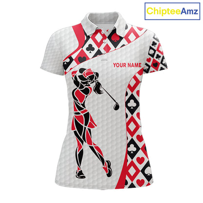 Personalized Poker Womens Golf Polo Shirt Custom Name Funny Golf Top For Team, Golfer Gift For Ladies NBT497