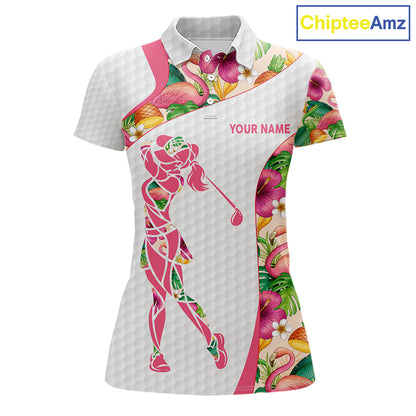 Colorful Tropical Pattern Womens Golf Polo Shirt Custom Name White Golf Shirt, Golf Gifts NBT499