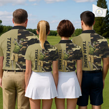 Load image into Gallery viewer, Funny Skull Golf Polo Shirts Green Camo Pattern Custom Name Skull Playing Golf Apparel NBT625