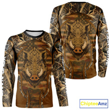 Load image into Gallery viewer, Personalized Wild Boar Hunting Brown Camo US Flag Printed Shirts, Hunting Gifts NBT235