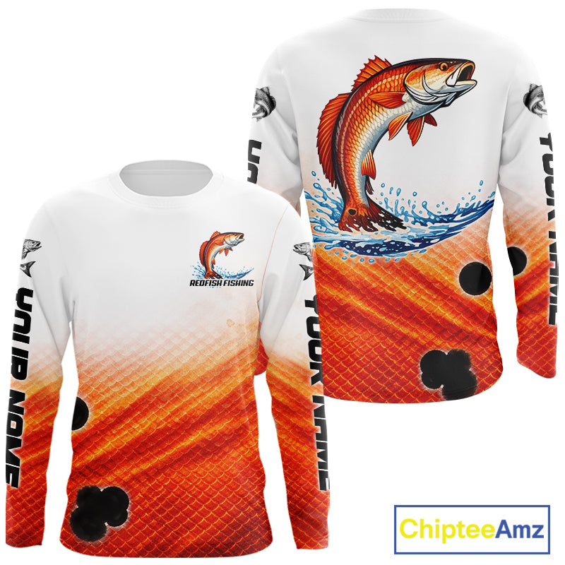 Redfish Fishing Scales Custom Name UV Protection Long Sleeve Fishing Shirts NBT514