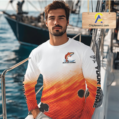 Redfish Fishing Scales Custom Name UV Protection Long Sleeve Fishing Shirts NBT514