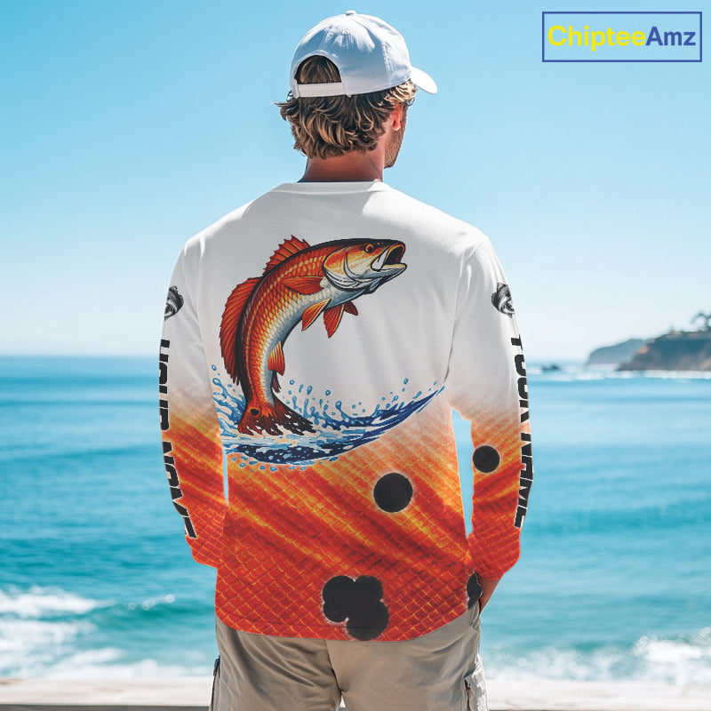Redfish Fishing Scales Custom Name UV Protection Long Sleeve Fishing Shirts NBT514