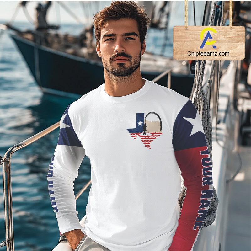 Personalized Texas Flag Long Sleeve Custom Name Tournament Fishing Shirts, Texas Fishing Jerseys NBT515