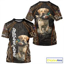 Load image into Gallery viewer, Waterfowl Duck Hunting Yellow Labrador Retriever Camo US Flag 3D Shirts, Duck Hunting Gifts NBT239